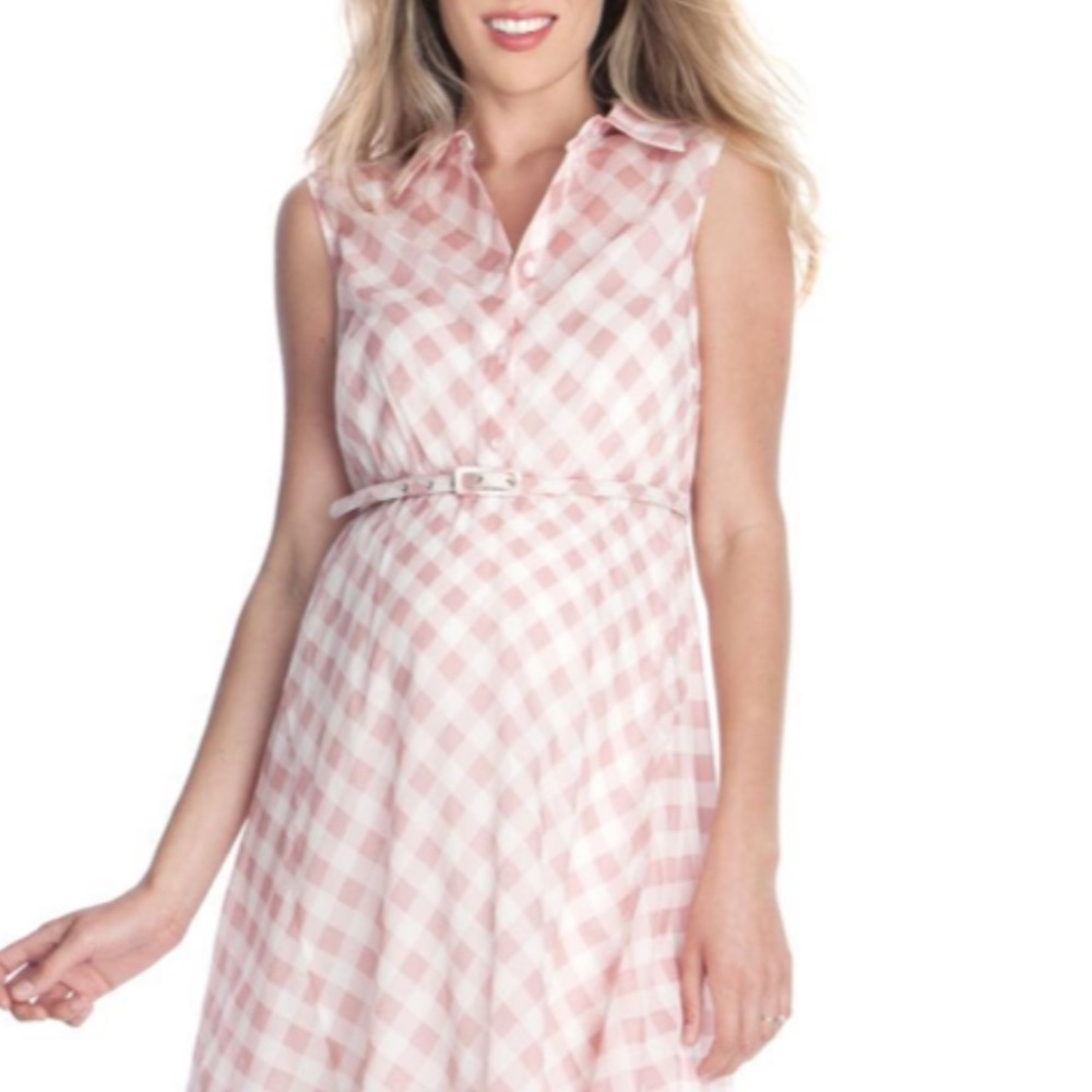 Pink Checkered Maternity Dress